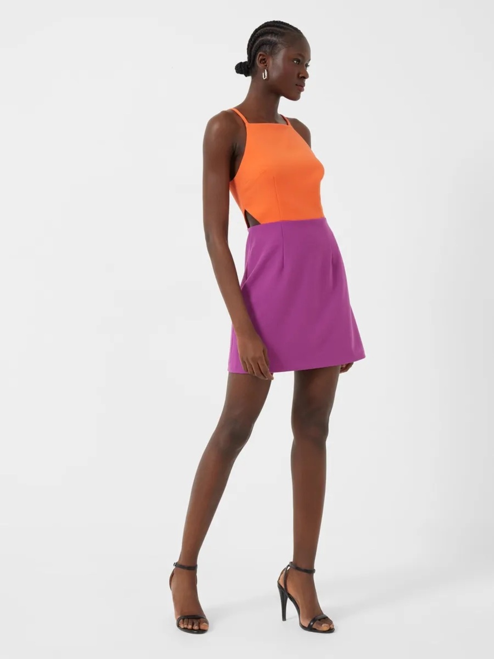 French Connection Orange and Purple Colorblock Mini Skirt